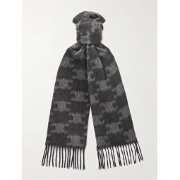 Triomphe Fringed Monogrammed Jacquard-Knit Cashmere Scarf