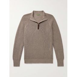 Slim-Fit Suede-Trimmed Merino Wool Half-Zip Sweater