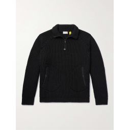 + Pharrell Williams Shell-Trimmed Ribbed Wool Half-Zip Sweater