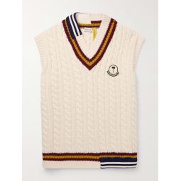 + Palm Angels Logo-Appliqued Cable-Knit Wool Sweater Vest