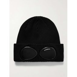 Goggle Appliqued Ribbed Cotton Beanie