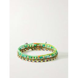 Bunch Set of Four Cord, Enamel, Wood and Gold-Tone Beaded Bracelets