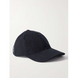 Logo-Embroidered Leather-Trimmed Brushed Wool Cap