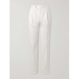 Straight-Leg Pleated Cotton-Blend Trousers