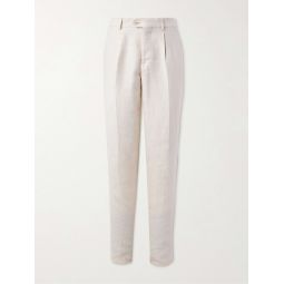 Slim-Fit Tapered Pleated Linen, Wool and Silk-Blend Suit Trousers