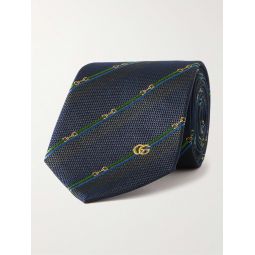 7cm Embroidered Striped Silk-Jacquard Tie