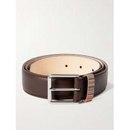 Stripe-Trimmed Leather Belt