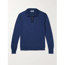 Suede-Trimmed Cotton Half-Zip Sweater