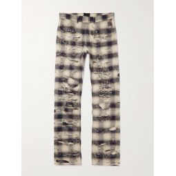 Straight-Leg Distressed Checked Jeans