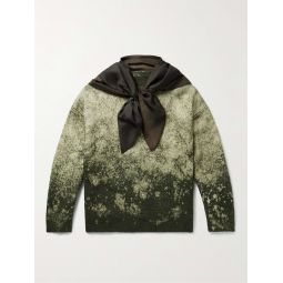 Satin-Trimmed Splattered Wool and Cotton-Blend Sweater
