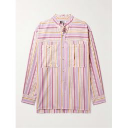 Taylori Grandad-Collar Striped Cotton-Poplin Shirt