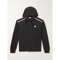 Logo-Embroidered Striped Cotton-Jersey Zip-Up Hoodie