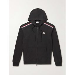 Logo-Embroidered Striped Cotton-Jersey Zip-Up Hoodie