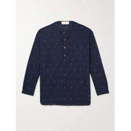 Jondal Oversized Grandad-Collar Embroidered Cotton Shirt