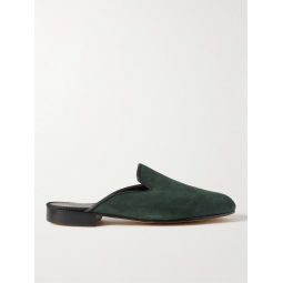 Leather-Trimmed Suede Backless Loafers