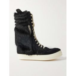Cargo Basket Faux Fur and Leather High-Top Sneakers