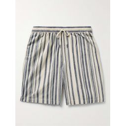 Striped Straight-Leg Cotton Drawstring Shorts