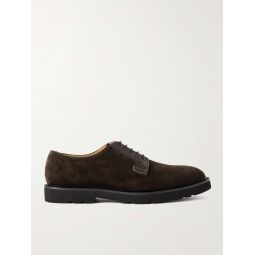 Pebbled Leather-Trimmed Suede Derby Shoes