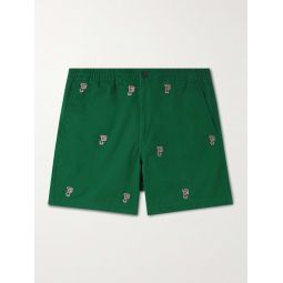 Straight-Leg Embroidered Stretch-Cotton Twill Shorts