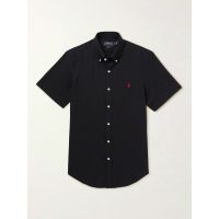 Slim-Fit Button-Down Collar Logo-Embroidered Cotton-Blend Poplin Shirt