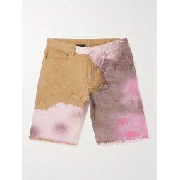 Wide-Leg Distressed Tie-Dyed Denim Shorts