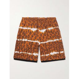 Rong Straight-Leg Mesh-Trimmed Leopard-Print Herringbone Cotton-Blend Shorts