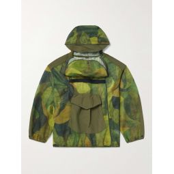 Camouflage-Print Shell-Trimmed Mesh Hooded Jacket