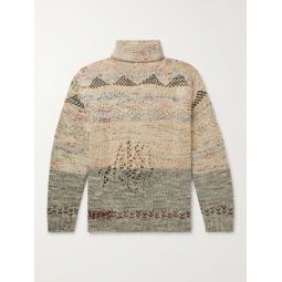 Kimothy Distressed Jacquard-Knit Rollneck Sweater