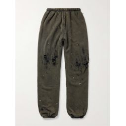 Tapered Studded Distressed Cotton-Blend Jersey Sweatpants