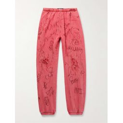 Juvenile Tapered Distressed Printed Cotton-Blend Jersey Sweatpants
