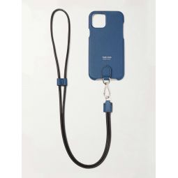 Logo-Print Full-Grain Leather iPhone 11 Pro Case with Lanyard
