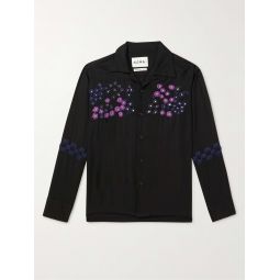 Convertible-Collar Embroidered Satin Shirt