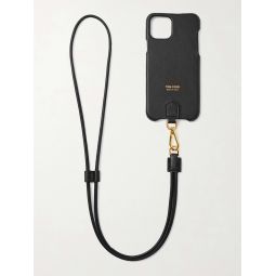 Logo-Print Leather iPhone 11 Pro Case with Lanyard