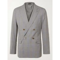 Slim-Fit Double-Breasted Prince Of Wales Checked Wool Suit Jacket