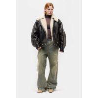 Shearling Leather Jacket in Dark Brown/Beige