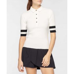 Womens Knitted Elbow Stripe Polo