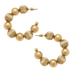 Canvas Style Maren Ribbed Metal Ball Bead Hoop Earrings In Worn Gold