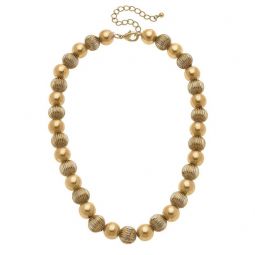 Canvas Style Maren Ribbed Metal Ball Bead Necklace In Worn Gold