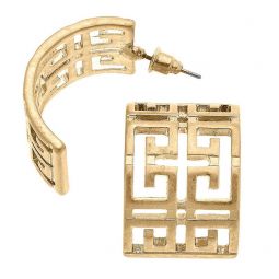 Canvas Style Brennan Greek Keys Hoop Earrings In Worn Gold