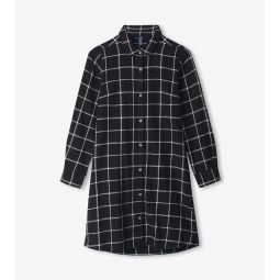 Hatley Womens Cara Shirt Dress - Black Windowpane