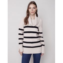 Charlie B Womens Striped Sweater With Cowl Neck