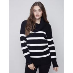 Charlie B Womens Striped Sweater With Cowl Neck