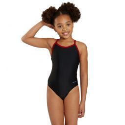 Sporti Solid Piped Thin Strap One Piece Swimsuit Youth (22-28)