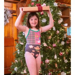Sporti Granny Sweater Holiday Tartan Thin Strap One Piece Swimsuit Youth (22-28)