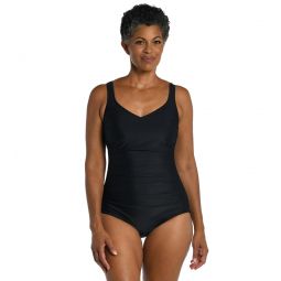 Maxine Womens Solid Over The Shoulder One Piece Swimsuit
