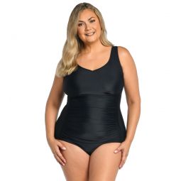 Maxine Womens Plus Size Solid Over The Shoulder One Piece Swimsuit
