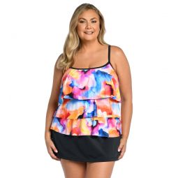 Maxine Womens Plus Size Watercolor Bliss Tiered Tankini Top