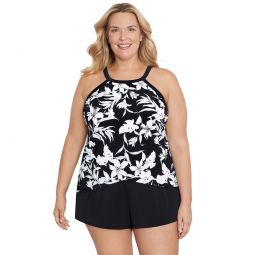 Shape Solver By Penbrooke Womens Plus Night Shade High Neck Tankini Top