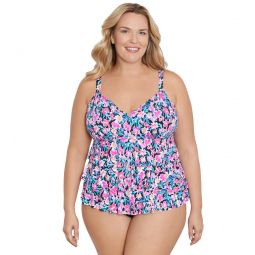 Shape Solver By Penbrooke Womens Plus Florentine Fauxkini One Piece Swimsuit