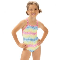 Dolfin Girls Rainbow Check Printed One Piece Swimsuit (Little Kid)